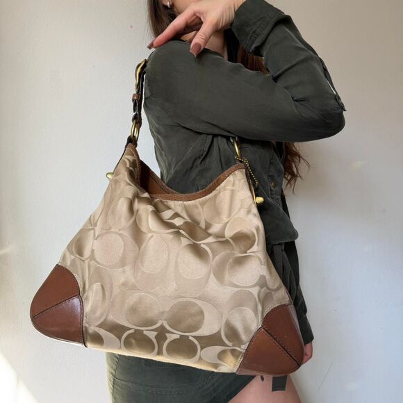 Coach Handbags - Coach Peyton Signature Sateen Snake Hobo Bag in tan colorway
